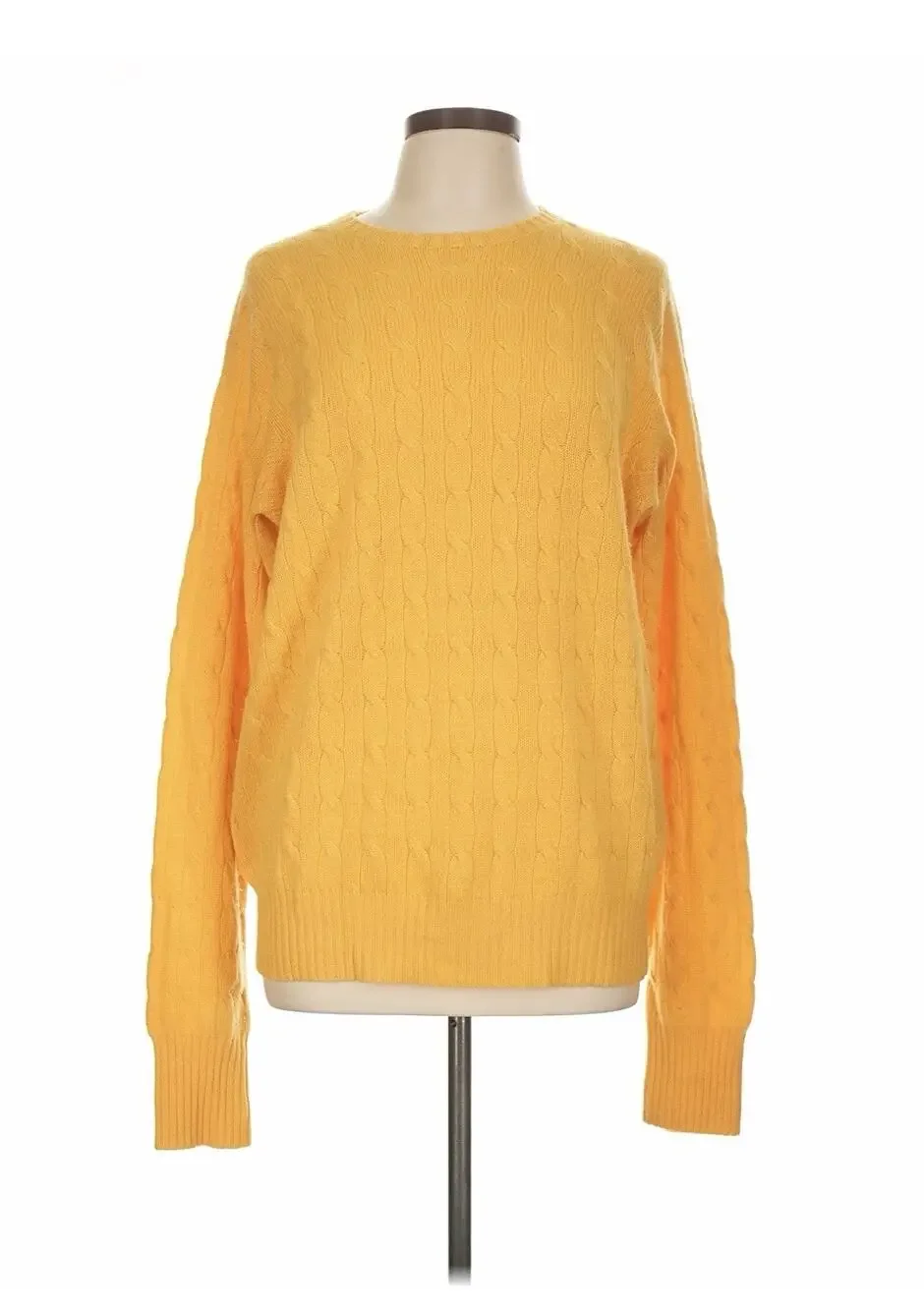 VTG POLO RALPH LAUREN Mens Cable-Knit 100% Cashmere Sweater Yellow Marigold L